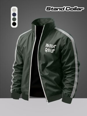 product-fmket-818e0bf33ad39b13c25d44cad60de0d0 Men'S Stand Collar Color Block Bomber Jacket | Non-Stretch, Zipper Closure, Pocket Details, Regular Fit