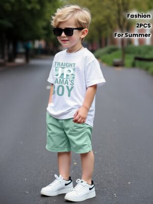 Boys' 2pcs Spring/Summer Trendy Printed Shorts Set, Suitable for Boys Under 12 Years Old, A Must-Have for Summer, Perfect for Outdoor