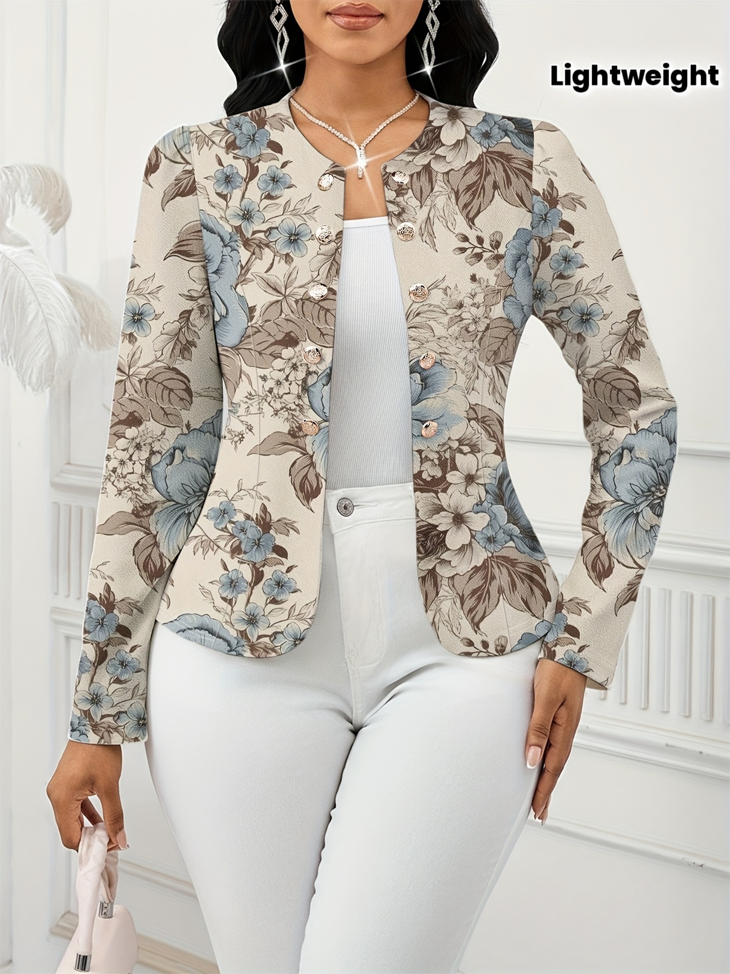 Women'S Clothing, Including Jackets And Lightweight Coats, Featuring Button Details. This Elegant And Romantic Long-Sleeve Jacket Is Suitable for Autumn And Winter, Perfect for Casual And Business Casual Occasions