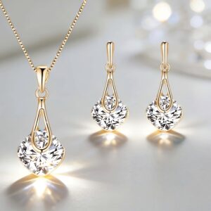product-fmket-ec78bbd04b4fd7d0b44b650cdd77f1ea 316 Stainless Steel Inlaid Synthetic Synthetic Zirconia Necklace and Earrings Jewelry Set, Elegant and Minimalist Design, Versatile Vintage-style Fashion Accessories, Suitable for Women, Couples, Streetwear, Daily Commutes, Weddings, Holidays, and