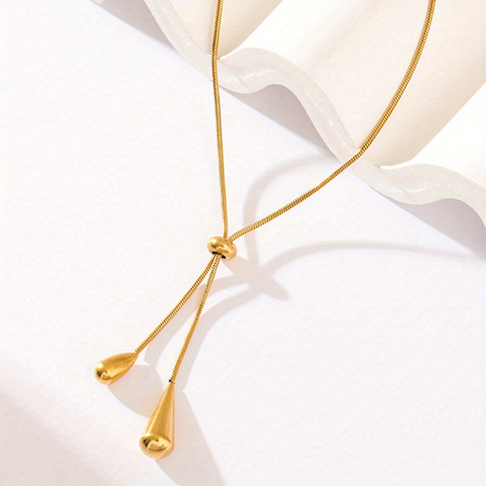 An Adjustable Golden Stainless Steel Y-shaped Pendant Necklace - Simple and Elegant Design, Suitable for Daily and Festive Wear, the Perfect Gift for Women, Ideal for New Year and All Seasons, Minimalist Necklace, Versatile Jewelry, High-quality - Image 2