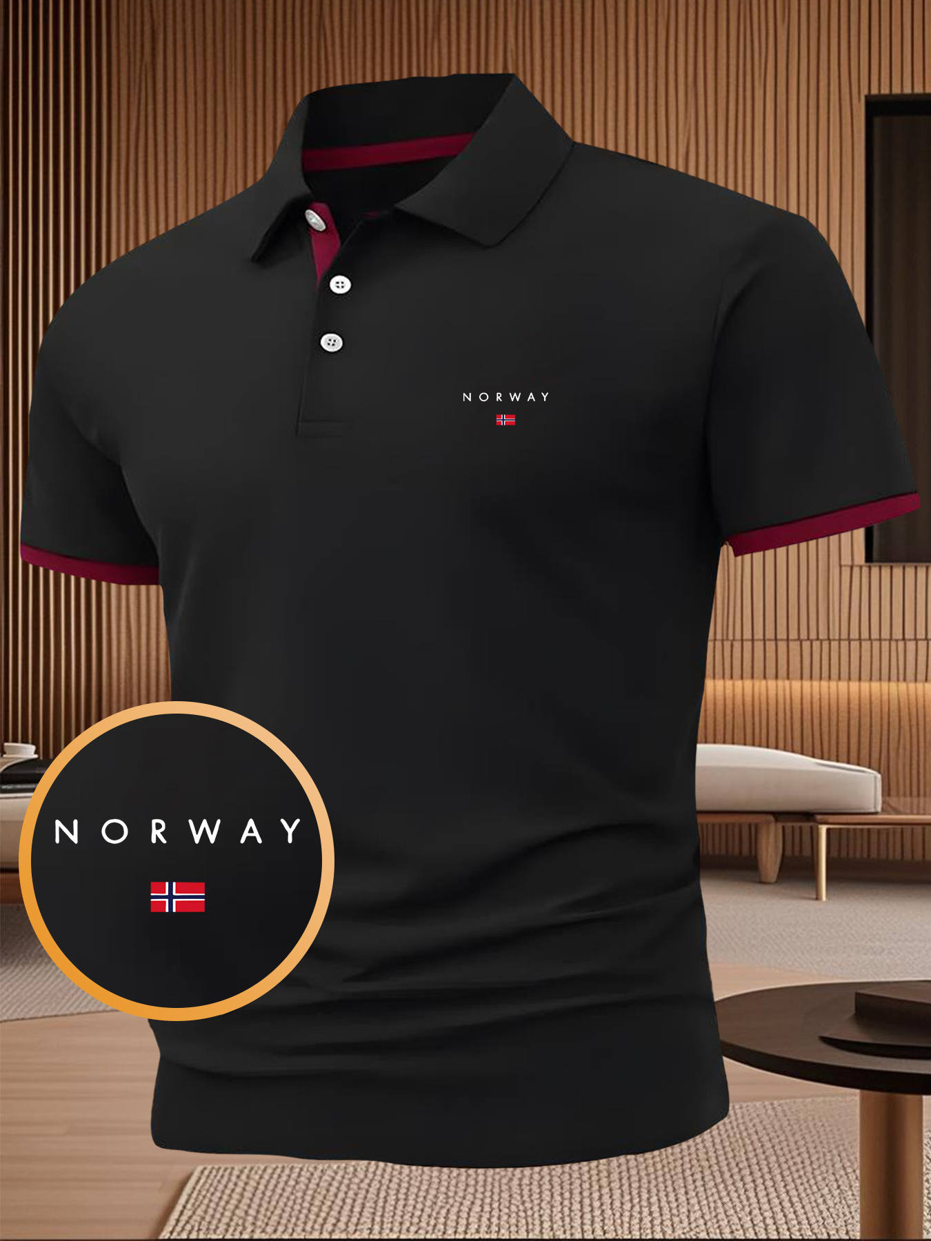 Summer Men's Letter and Flag Pattern Print Button- Shirt with Turnover Collar, Outdoor Sports Casual Business Comfortable Pique Short Sleeve Top - Image 3