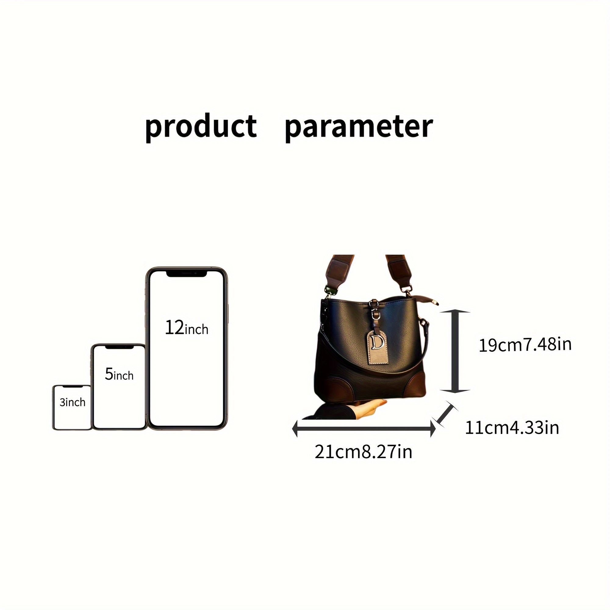 Stylish Women's Bucket Bag - Casual Crossbody, Compact Design with Golden Accents, Black/Brown, Adjustable & Detachable Strap for Everyday Use - Image 4