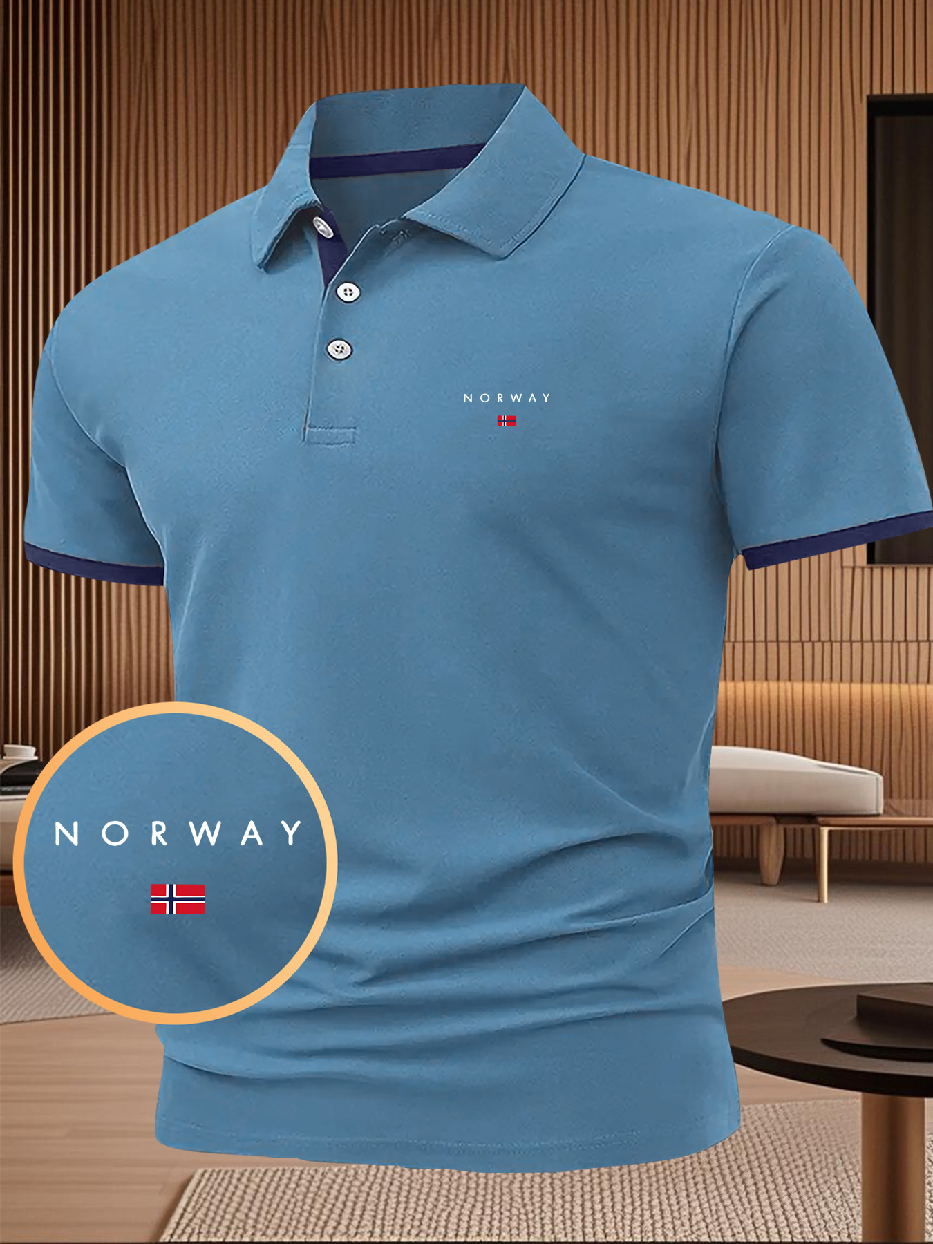 Summer Men's Letter and Flag Pattern Print Button- Shirt with Turnover Collar, Outdoor Sports Casual Business Comfortable Pique Short Sleeve Top - Image 2