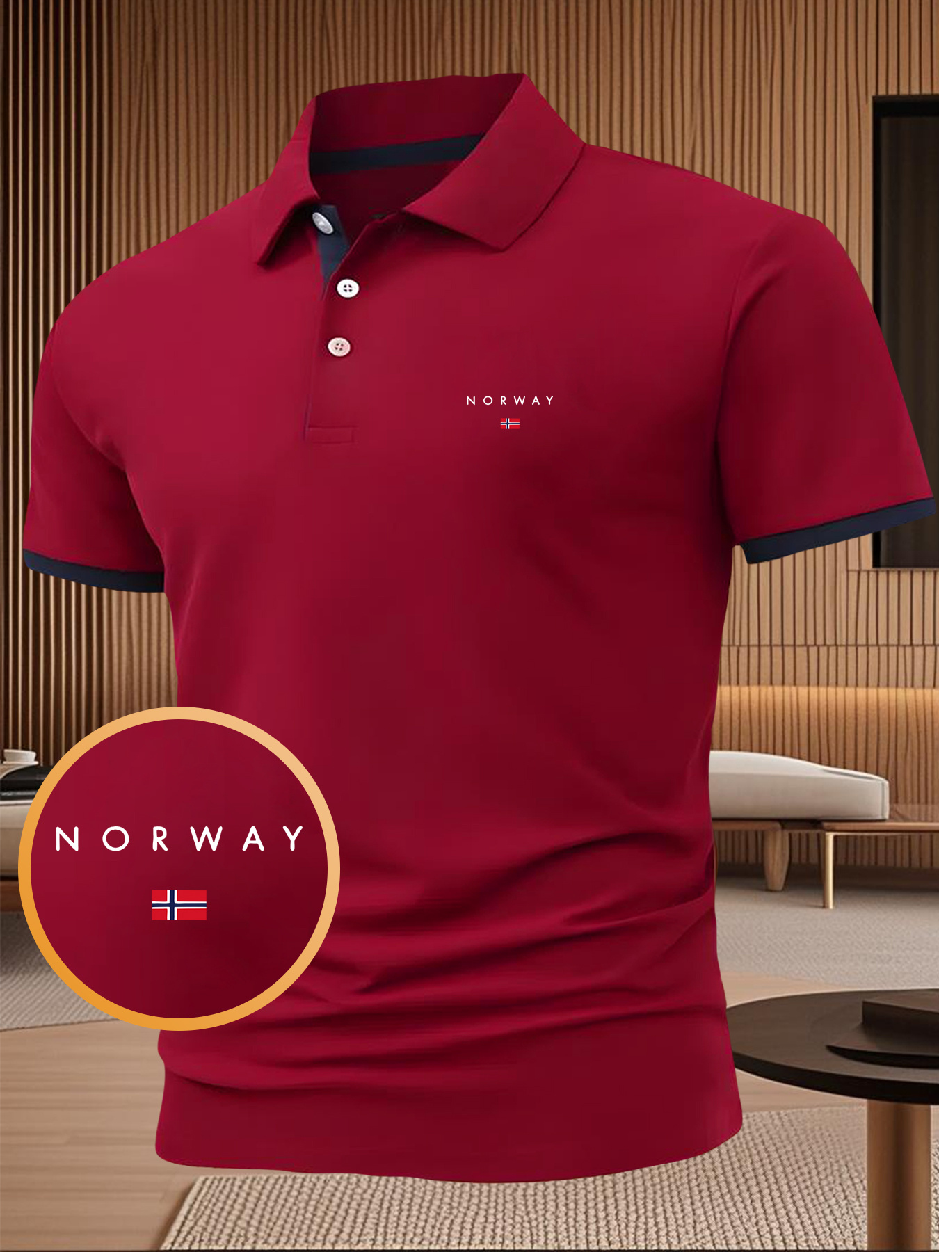 Summer Men's Letter and Flag Pattern Print Button- Shirt with Turnover Collar, Outdoor Sports Casual Business Comfortable Pique Short Sleeve Top - Image 4