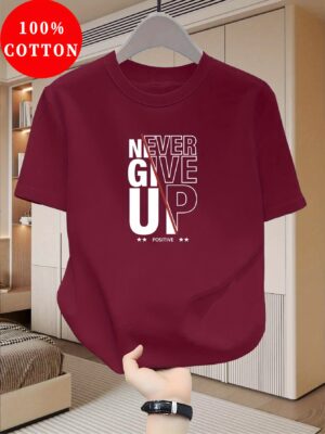 product-open-d707a6778c0a41b29ffd1ce3d2b8eb38-goods Men's 100% Cotton Motivational T-Shirt - "Never Give Up" Positive Attitude Graphic Tee, Breathable Summer Casual Short Sleeve Round Neck Top for Casual Attire, Inspirational Clothing, Trendy Design, Comfortable Material, Slogan Shirt, Young Adults