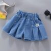 Girls' denim pleated skirt, girls' summer fashion all-matching ruffled denim shorts, comfortable thin holiday beach beach denim shorts, daily casual shorts, girls' cute shorts, holiday shorts, elastic waist wear comfort