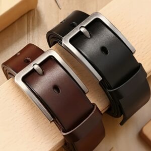 A Stylish Men's Square Genuine Leather Belt with a Classic Alloy Buckle, Available in Standard Sizes and Multiple Colors