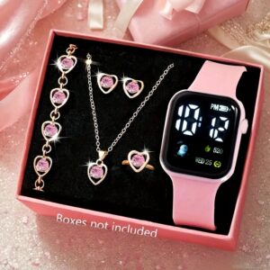 product-fancy-5fc89d17-2422-4476-bdfb-3bddb9efe8bf A 6pcs Set of Watches Featuring Cute Cartoon Designs, Pink Astronaut Digital Watches, And Heart Jewelry Sets, Equipped with Flashing LED Lights Suitable for Everyday Wear, Holidays, Sports Bands, Travel Running, And Birthday Gifts