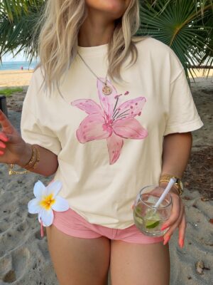 Floral Printed T-shirt Summer Spring Short Sleeve Round Neck Casual Tops Women