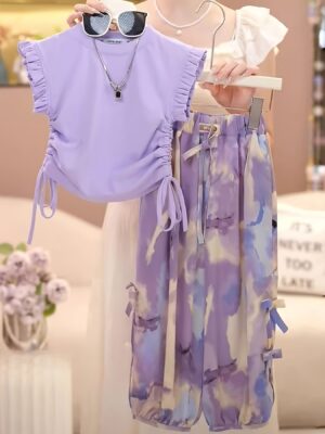 2025 Summer New Style Sleeveless Slimming Pants Set for Medium to Large Children, Solid Color Sleeveless Vest, Perfect for Outdoor