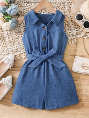 Elegant Basic Versatile Soft Crinkle Imitation Denim Cute Casual Romper Shorts, Perfect for Outdoor