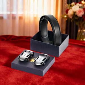 BISON DENIM Men'S Automatic Buckle Casual Belt | Second Layer Cowhide, Business Formal, Daily Multi-Functional, Adjustable, Genuine Leather, Zinc Alloy Golden Buckle, Gift Box, Suitable for Valentine'S Day and Christmas Gift