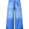1pc Girls' Imitation Denim Wide-Leg Pants with Dynamic Butterfly Pattern Digital Placement Print, Faux Pockets, Comfortable and Soft Fabric, Novel and Unique Style Design, the First Choice for Girls' Outdoor Outfits, Perfect for Outdoor