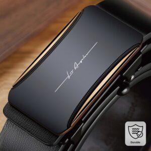 Men'S Personalized LOGO Automatic Buckle Business Belt | Black and Golden Color, Faux Leather, Easy and Smooth Design, Ideal for Office and Commuting, Durable and Stylish