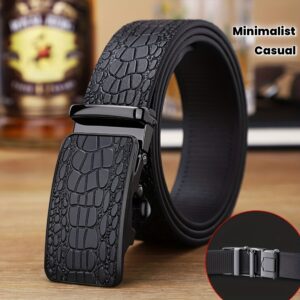 product-fmket-4c2102b7cd3dbdc64c3f169d8c45d1a8 Men's Genuine Leather Belt with Toothless Automatic Buckle - Business Casual Pants Belt. Suitable for Middle-aged and Young Men, Office Attire, Daily Belt, Simple Design, Minimalist Belt, Top-Grain Leather Material, High Quality, Adjustable Waist