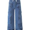 Youthful, Trendy, Casual, Elastic Waist Denim Work Pants for Outdoor Use, for Teenager